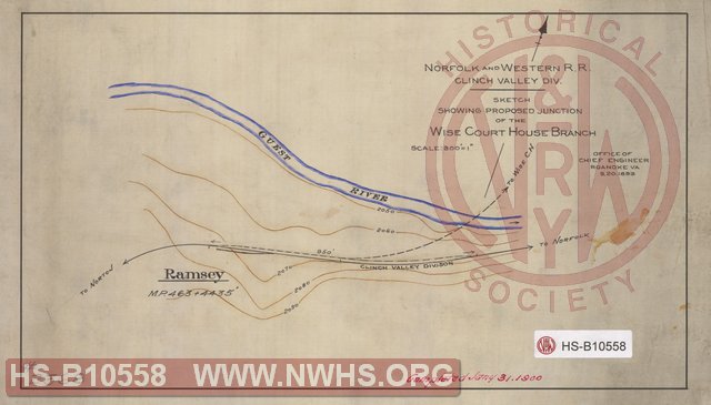 Norfolk & Western R.R. Clinch Valley Div., Sketch showing proposed junction of the Wise Court House Branch