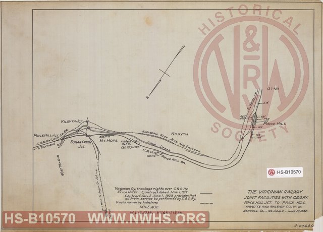 The Virginian Railway, Joint Facilities with C&O Ry, Price Hill Jct to Price Hill, Fayette and Raleigh Co, W. VA