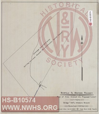 N&W RY, Plan of area drained into proposed culvert to replace bridge #2107, Hillsboro branch