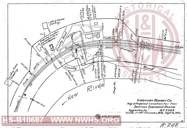 Map of Proposed Location for new Section Foreman's House, Eggleston VA MP 298.7