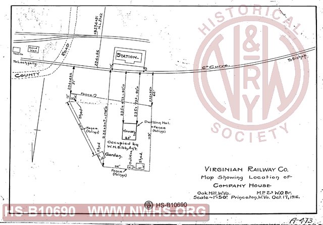Map Showing Location of Company House, Oak Hill WV, MP 2.3 White Oak Branch.