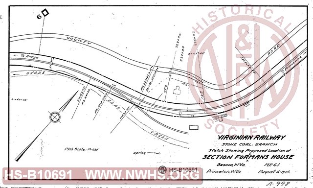 Sketch Showing Proposed Location of Section Foreman's House, Besoco WV, MP 6.1 Stone Coal Branch.
