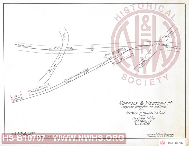 Proposed Extension to Sidings for Basic Products Co. near Peebles, OH, MP 74+1945'.