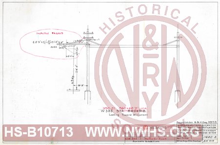 Catenary Support Diagram, Tubular Beam  Bridge W305 (390-51)  N&W Rwy Farm & Wilcoe Electrification