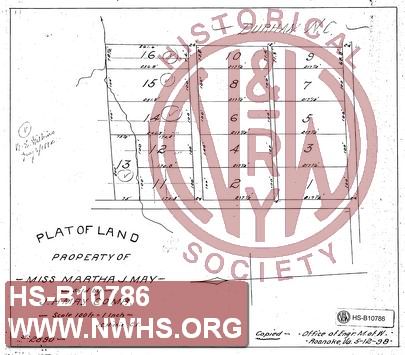 Plat of land, Property of Miss Martha J. May, Sold by J.H. May Combr