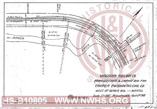 Virginian Railway Co., Proposed chute & storage bin for Cooper Pocahontas Coal Co., West of Alpoca, W.Va, MP 372.6
