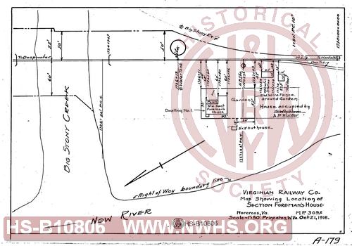 Virginian Railway Co., Map showing location of Section Foreman's House, Norcross, Va. , MP 309.2