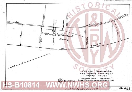 Virginian Railway Co, Map shoing location of Company House, Princeton, W.Va, MP 340.9