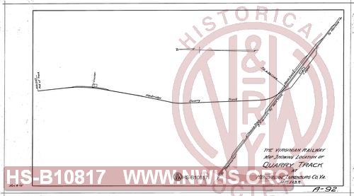 The Virginian Railway, Map show location of Quarry Track at Kenbridge, Lunenburg, Co. Va. MP 113.4