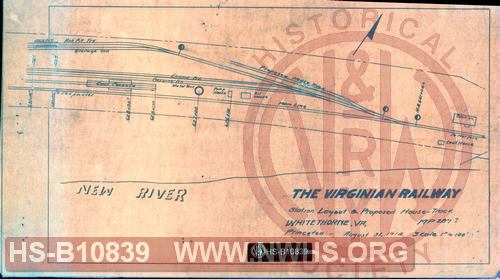 The Virginian Railway, Station layout & proposed house track, Whitethorne, Va, MP 287.7