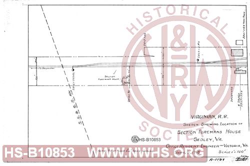 Virginian R.R., Sketch showing location of section foremans house, Sedley, Va
