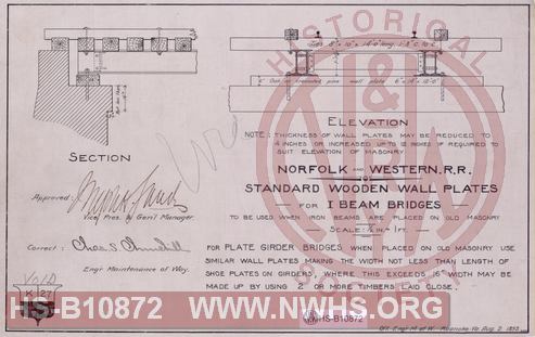 N&W RR, Standard Wooden Wall Plates for I Beam Bridges