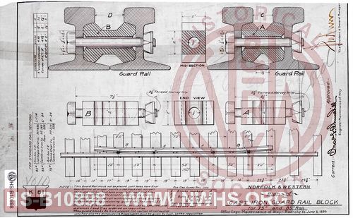 N&W Rwy, Plan of Cast Iron Guard Rail Block, for 75# and 85# rail