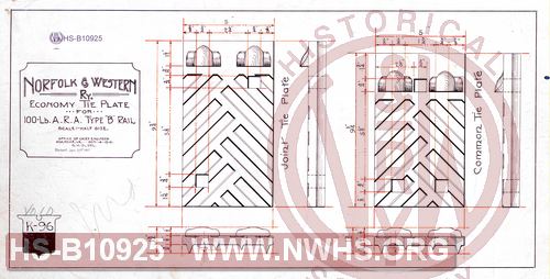 N&W Rwy, Economy Tie Plate for 100 LB ARA Type B Rail
