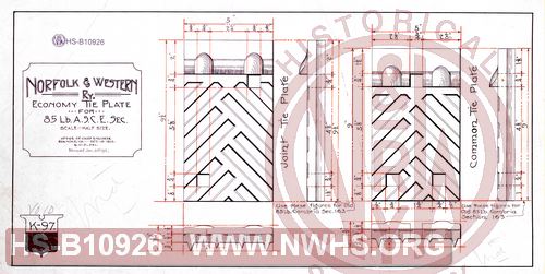 N&W Rwy, Economy Tie Plate for 85 LB ASCE Section Rail