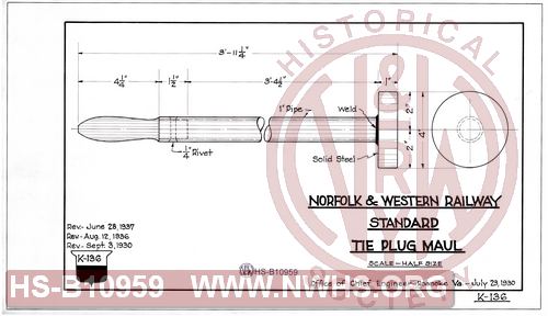 N&W Rwy, Standard Tie Plug Maul