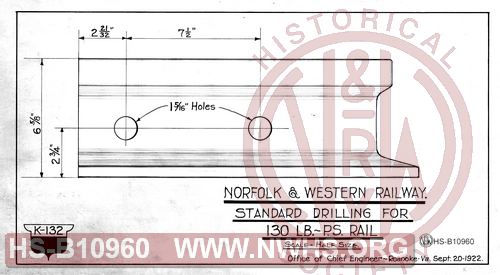 N&W Rwy, Standard Drilling for 130 LB PS Rail