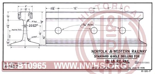 N&W Rwy, Standard 6-Hole Drilling for 131 LB RE Rail