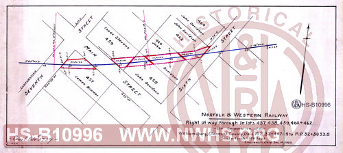 N&W Ry, Right of way through In lots 457, 458, 459, 460+462 in corporation of Williamsburg, Clermont County, Ohio, MP 32+4471.9 to MP 32+5033.9