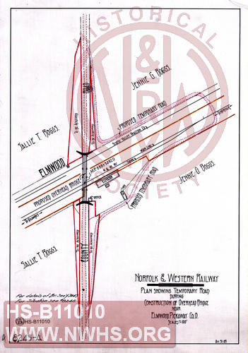 N&W Ry, Plan showing temporary road during construction of overhead bridge nera Elmwood, Pickaway Co. O.