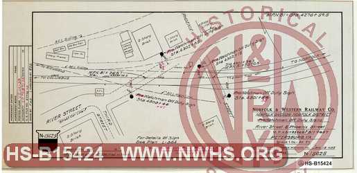 N&W Ry, Norfolk Division Norfolk District, Watchman Off Duty Signs, River Street & Phoenix Street, MP N82+2526.8 & N81+2657  Petersburg Va.