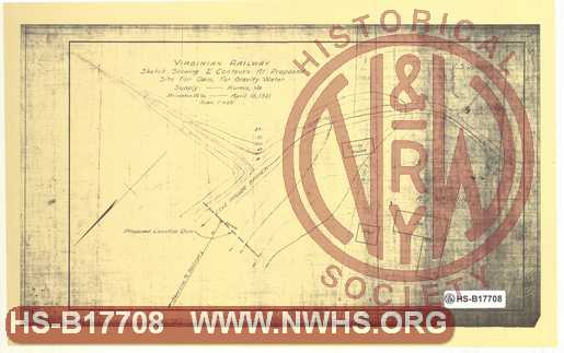 Virginian Railway, Sketch Showing 2' contours at proposed site for dam, for gravity water supply, Kumis, VA