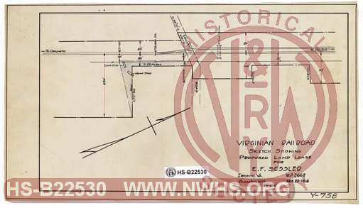 VGN, Sketch showing proposed land lease for E.F. Sessler, Ironto, Va. MP 266.2