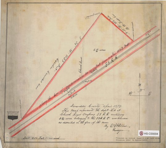 Surveyors Map showing Depot Lot at Church Road Crossing SSRR