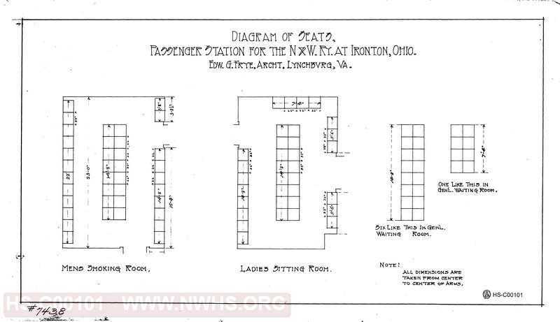 Diagram of seats, Passenger Station for the N&W Ry at Ironton, Ohio, Edw. G. Frye, Archt, Lynchburg VA