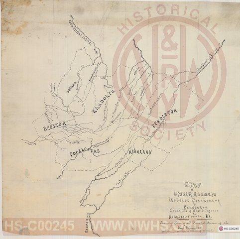 Map showing all principal streams of Upshur, Randolph, Webster, Pocahontas and Pendleton Counties in WV and Highland County of VA