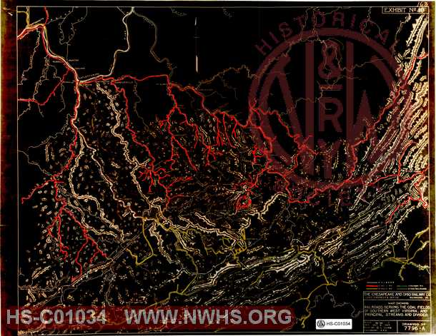 C&O Map Showing railroads servig the coal fields of southern West Virginia and principal streams and divides.