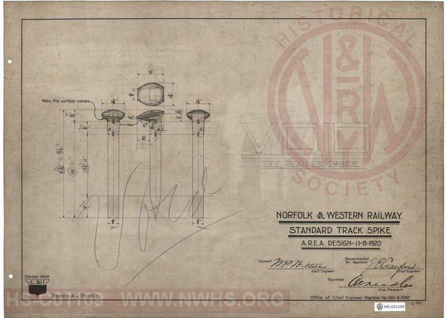 N&W Rwy, Standard Track Spike, A.R.E.A. Design 11-8-1920
