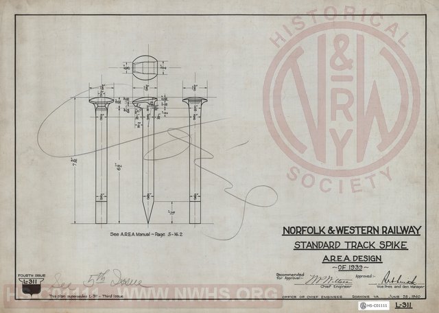 N&W Rwy, Standard Track Spike, A.R.E.A. Design of 1939