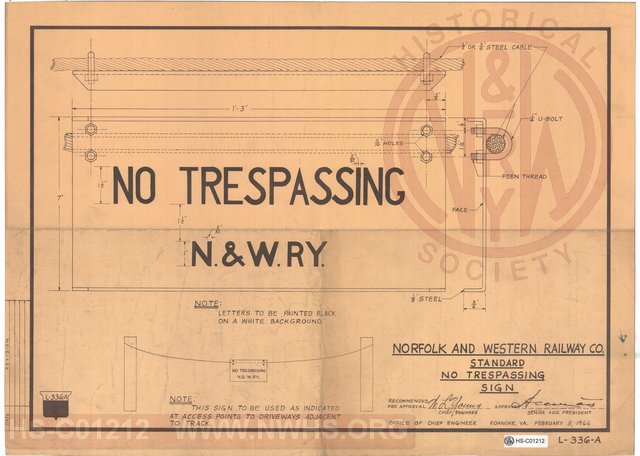 N&W Rwy, Standard No Trespassing Sign