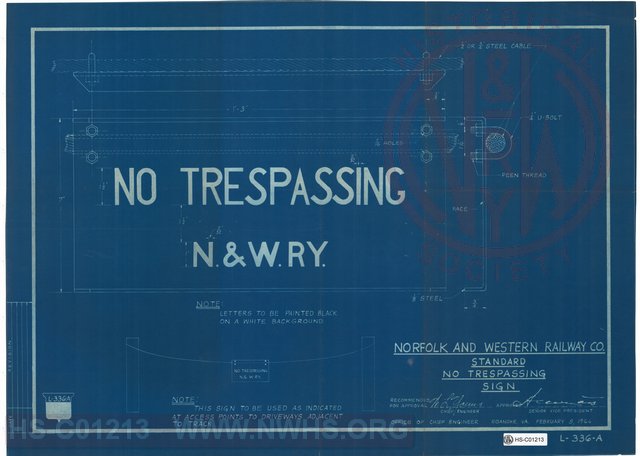 N&W Rwy, Standard No Trespassing Sign