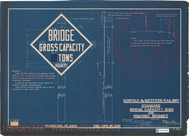 N&W Rwy,Standard Bridge Capacity Sign for Highway Bridges