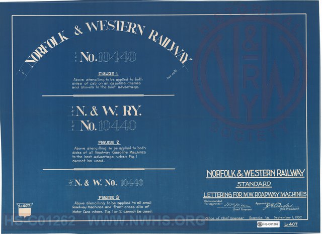 N&W Rwy,Standard Lettering for M.W. Roadway Machines