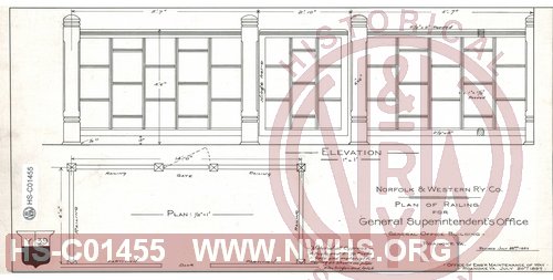 N&W R'y Co., Plan of railing for General Superintendent's Office, General Office Building, Roanoke, Va.