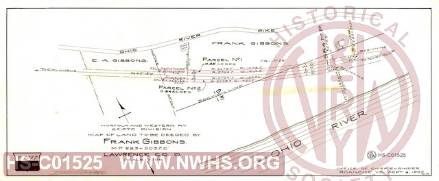 Map of Land to be Deeded by Frank Gibbons, MP 583+5037.0', Lawrence County OH