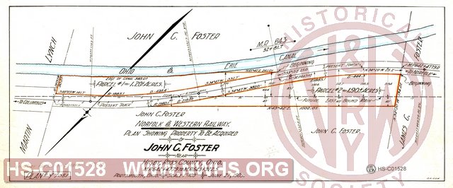 Plan Showing Property to be Acquired of John C. Foster, near Higby, Ross County OH, MP 642+4779' to MP 643+922.5'