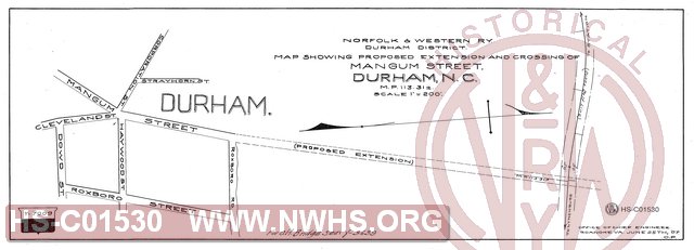 Map Showing Proposed Extension and Crossing of Mangum Street, Durham NC, MP 113.31