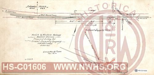 N&W Ry, Radford Division, Proposed siding for Grant Supply Company, MP 262+4255