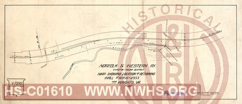 N&W Ry, Winston-Salem District, Map showing location of retaining wall at MP 15+4553' near Wrights, Va