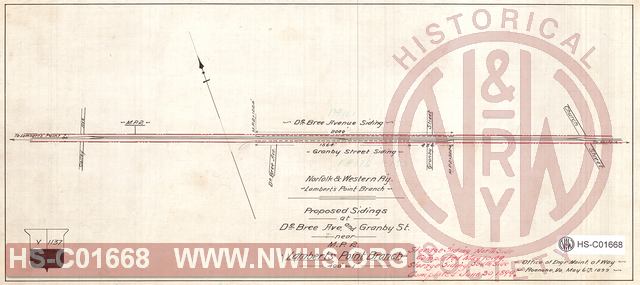 N&W Rwy, Lamberts Point Branch, Proposed Sidings at DeBree Ave. and Granby St. near MP 2, Lamberts Point Branch.