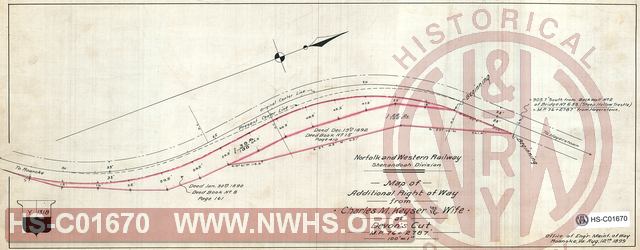 N&W Rwy, Shenandoah Division, Map of Additional Right of Way from Charles M Keyser and Wife at Devon's Cut, MP 76+2787'