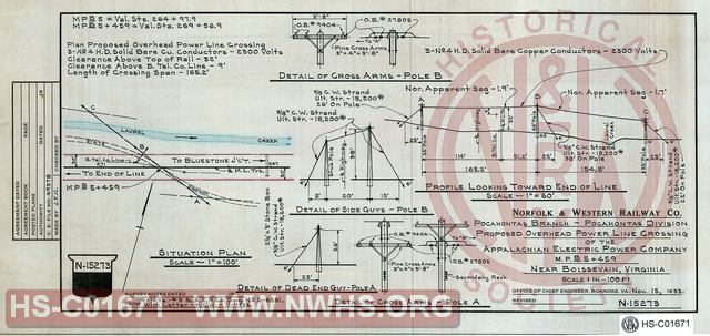 N&W Ry, Pocahontas Branch - Pocahontas Division, Proposed overhead power line crossing of the Appalachian Electric Power Company MP B5+459 near Boissevain, Virginia