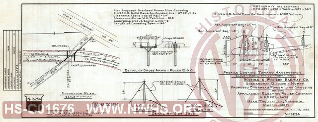 N&W Ry, Shenandoah Division - North, Proposed overhead power ine crossing of the Appalachian Electric Power Company MP H229+4698 near Troutville, Virginia