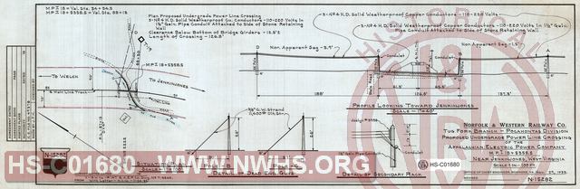 N&W Ry, Tug Fork Branch - Pocahontas Division, Proposed Undergrade power line crossing of the Appalachian Electric Power Company, MP T18+5358.5 near Jenkinjones, West Virginia
