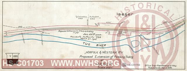 N&W R'y, Proposed extension of passing siding at Iaeger