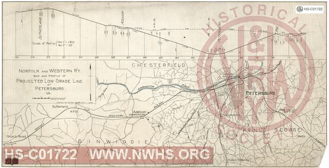 N&W R'y, Map and profile of Projected low grade line at Petersburg, Va